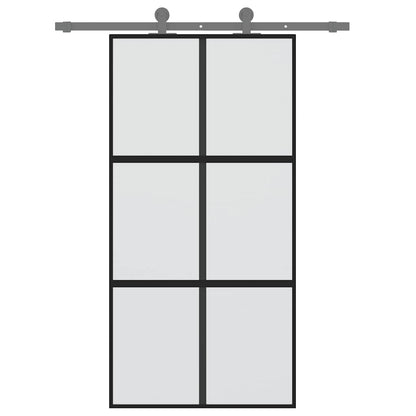 Porta Scorrevole Nera 102,5x205 cm Vetro Temperato e Alluminio