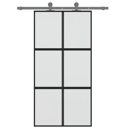 Porta Scorrevole Nera 102,5x205 cm Vetro Temperato e Alluminio