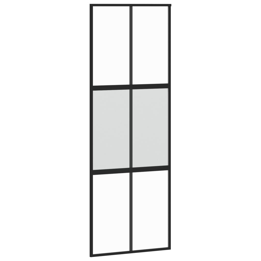 Porta Scorrevole Nera 76x205 cm in Vetro Temperato e Alluminio