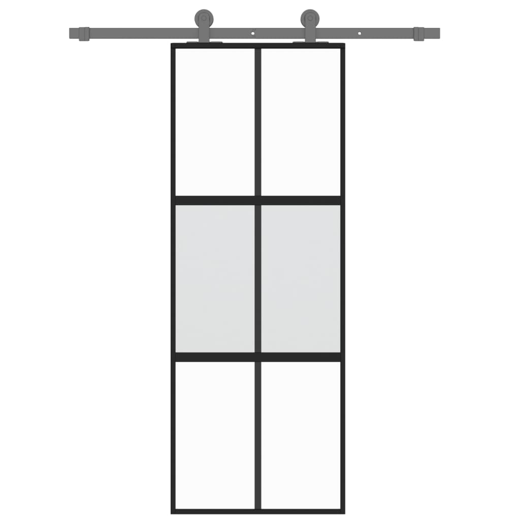 Porta Scorrevole Nera 76x205 cm in Vetro Temperato e Alluminio
