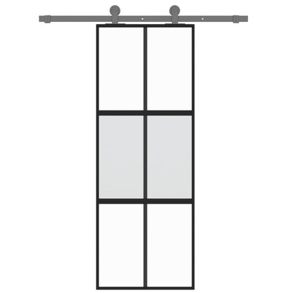Porta Scorrevole Nera 76x205 cm in Vetro Temperato e Alluminio