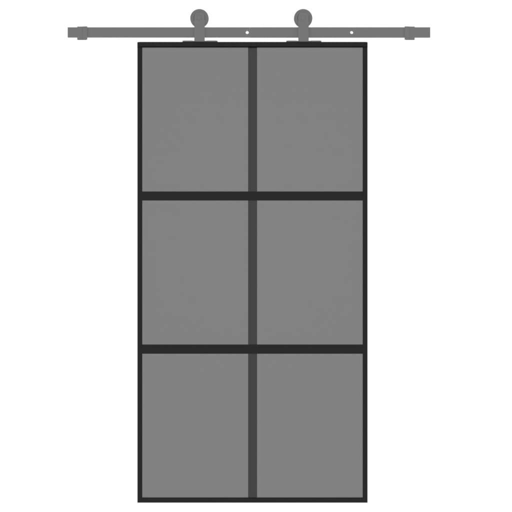 Porta Scorrevole Nera 102,5x205 cm Vetro Temperato e Alluminio