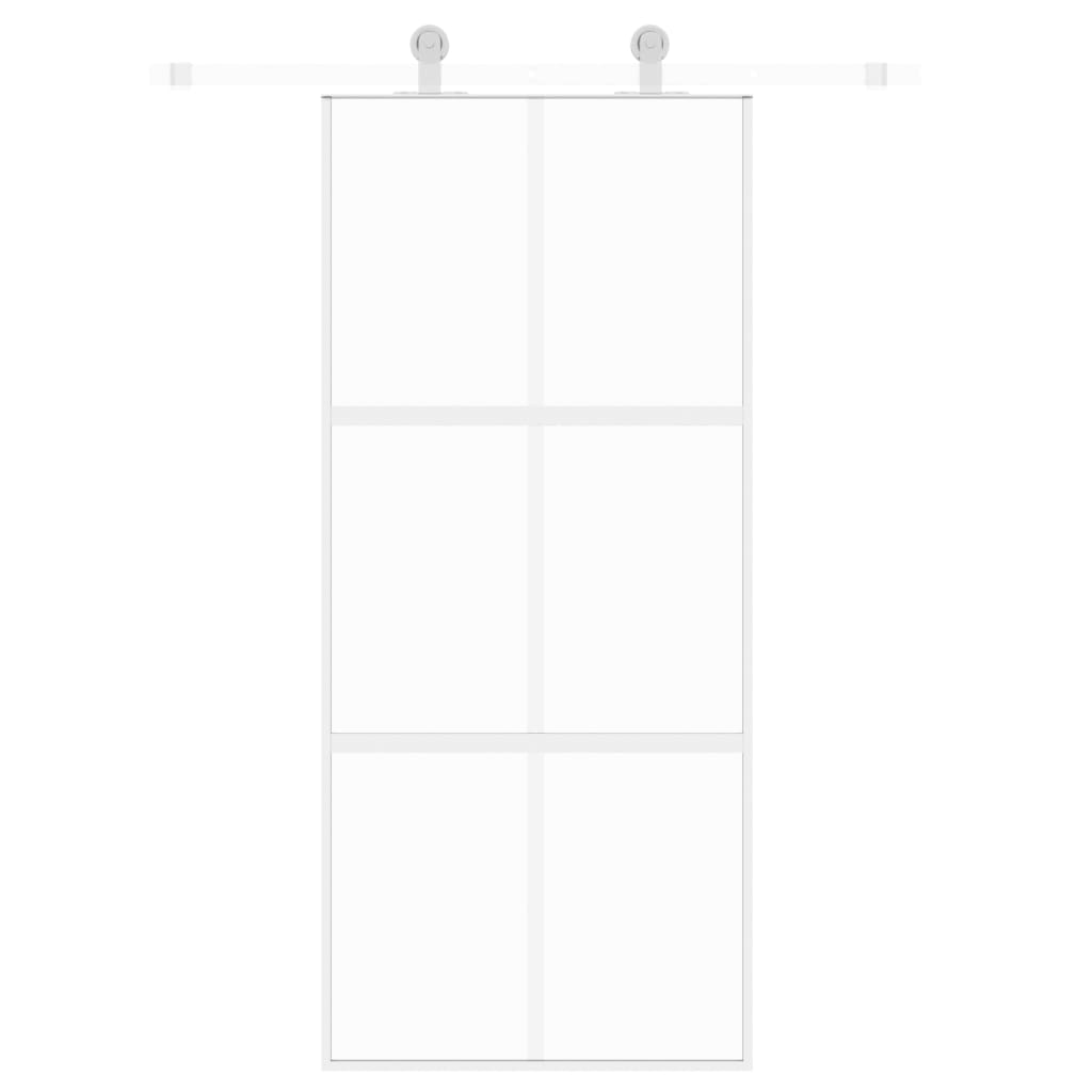 Porta Scorrevole Bianca 90x205 cm Vetro Temperato e Alluminio