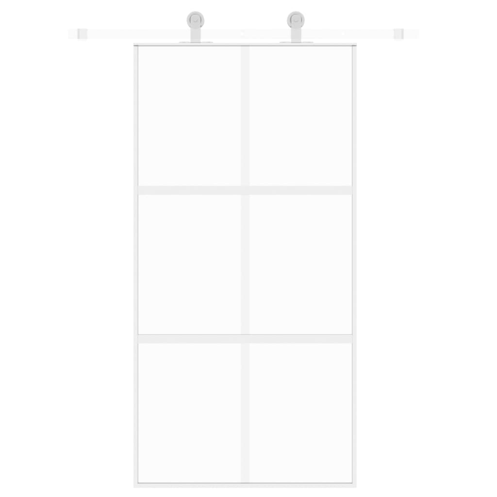Porta Scorrevole Bianca 102,5x205cm Vetro Temperato e Alluminio