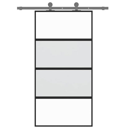 Porta Scorrevole Nera 102,5x205 cm Vetro Temperato e Alluminio