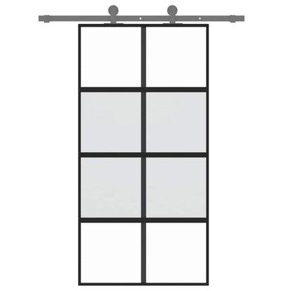 Porta Scorrevole Nera 102,5x205 cm Vetro Temperato e Alluminio