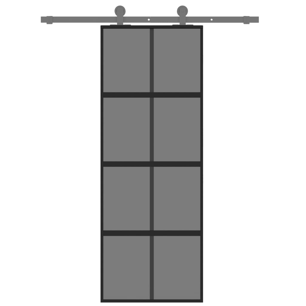 Porta Scorrevole Nera 76x205 cm in Vetro Temperato e Alluminio
