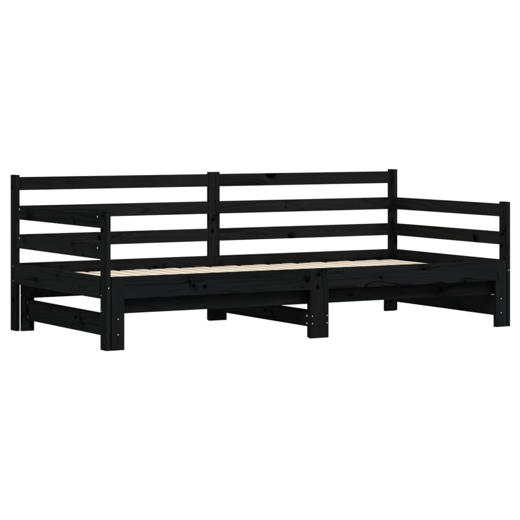 Divano Letto con Letto Estraibile Nero 90x190cm Massello Pino