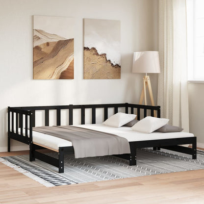 Divano Letto con Letto Estraibile Nero 90x200cm Massello Pino