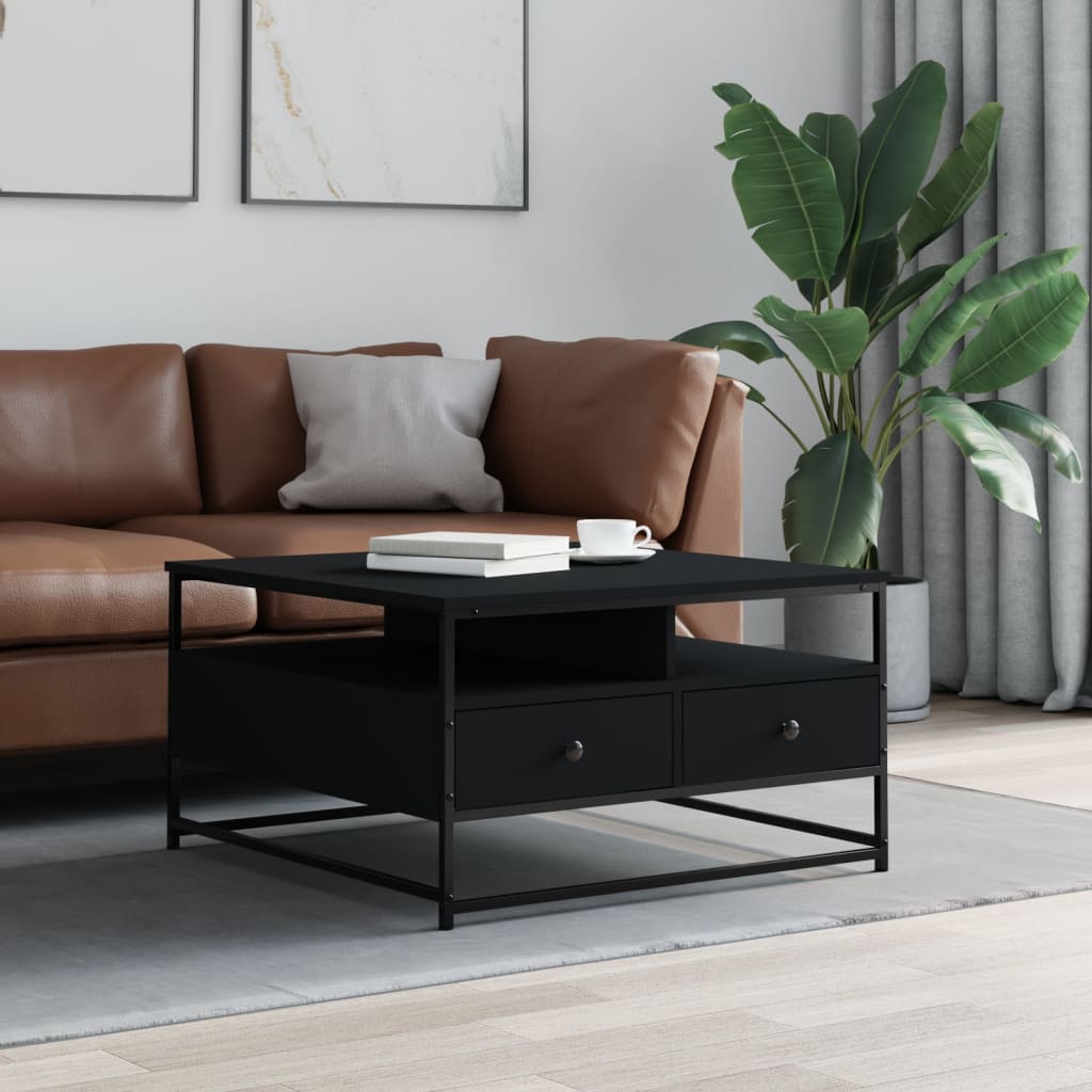 Tavolino da Salotto Nero 80x80x45 cm in Legno Multistrato