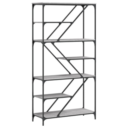 Libreria Grigio Sonoma 91x36x176 cm Legno Multistrato e Acciaio