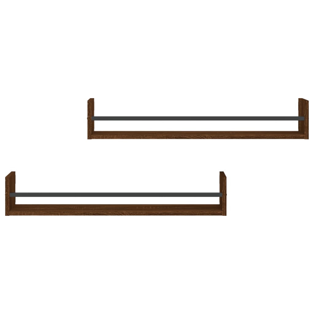 Mensole a Parete con Aste 2pz Rovere Marrone 80x16x14 cm