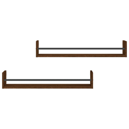 Mensole a Parete con Aste 2pz Rovere Marrone 80x16x14 cm