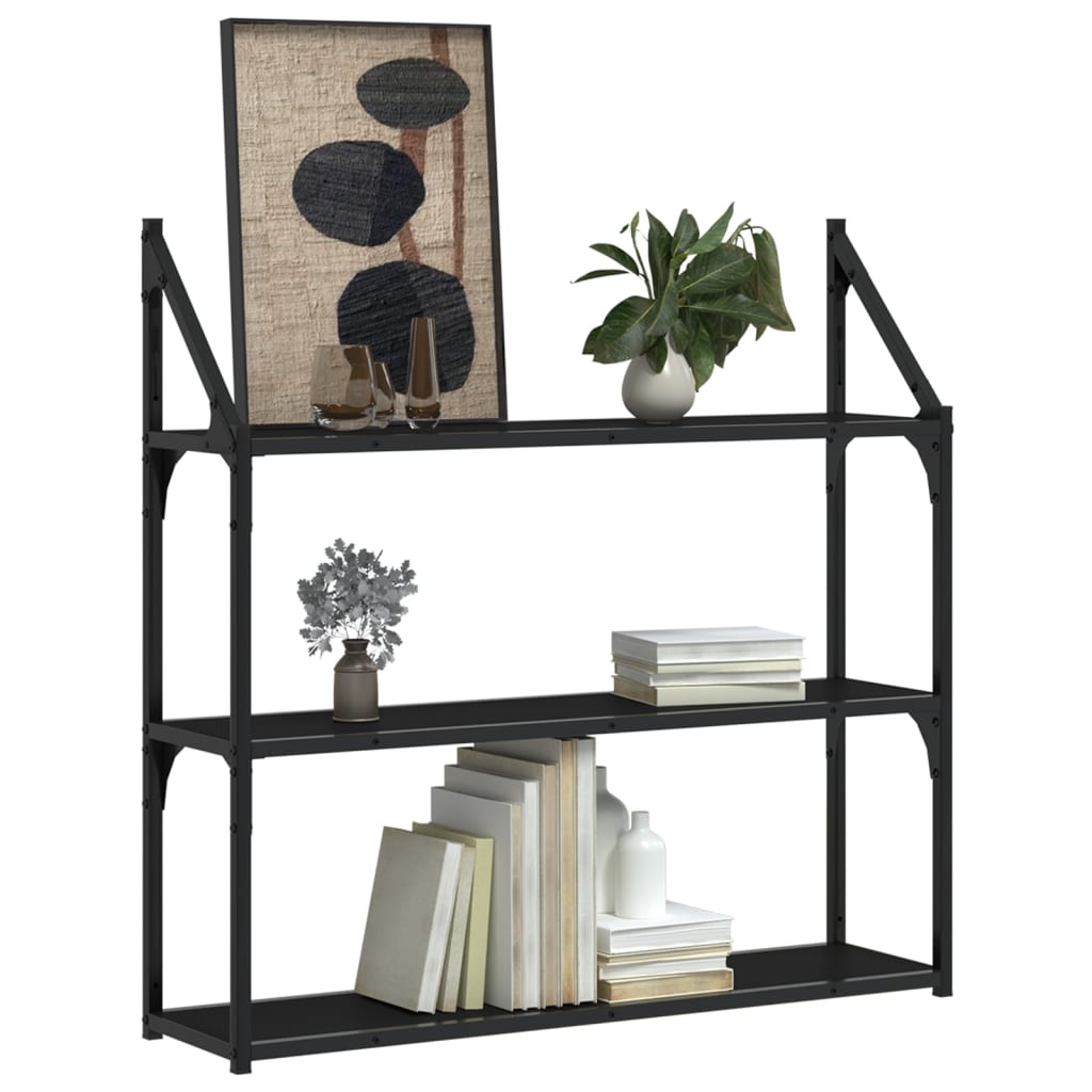 Scaffale a Parete 3 Ripiani Nero 80x21x78,5cm Legno Multistrato