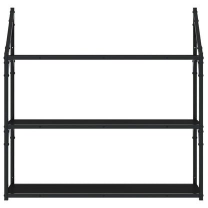 Scaffale a Parete 3 Ripiani Nero 80x21x78,5cm Legno Multistrato