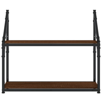Scaffale Parete 2 Ripiani Rovere Marrone 60x21x51cm Multistrato
