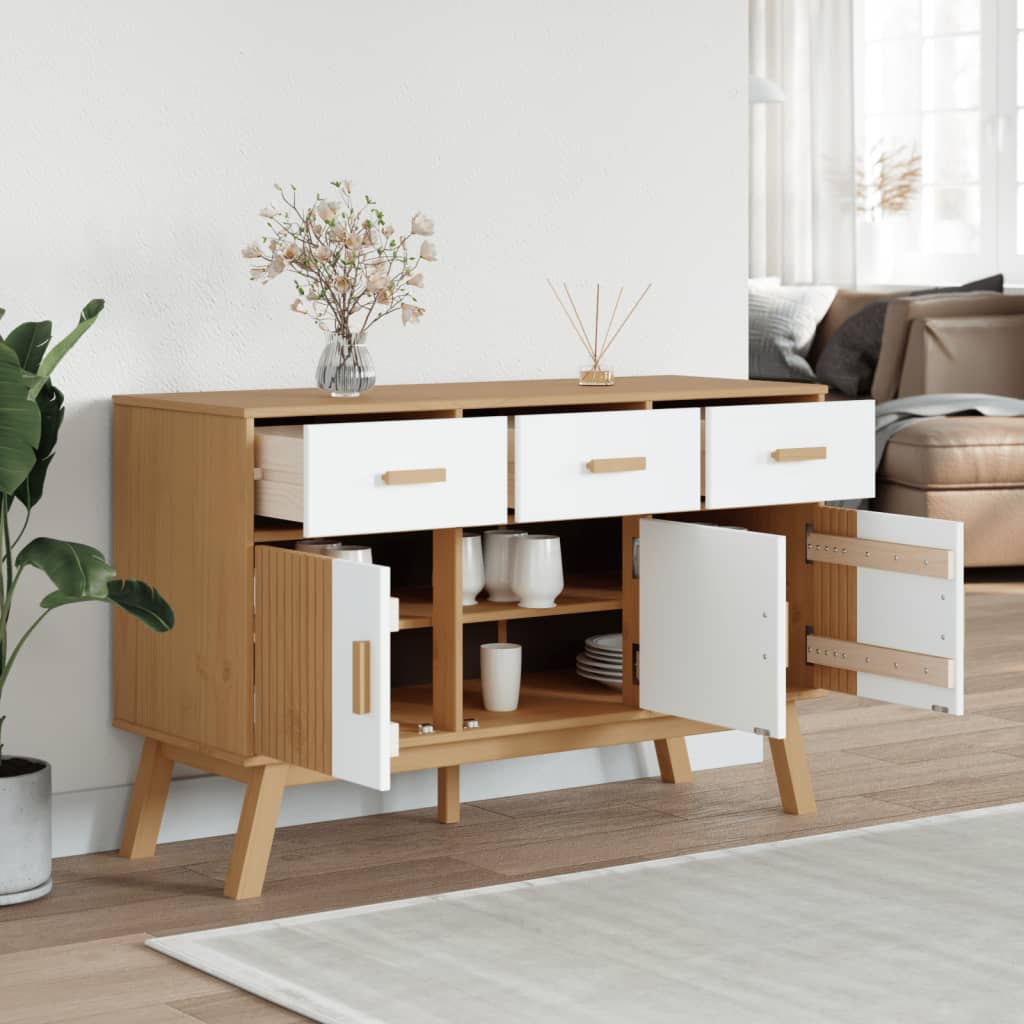 Credenza OLDEN Bianca e Marrone 114x43x73,5 cm Massello di Pino