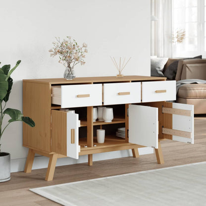 Credenza OLDEN Bianca e Marrone 114x43x73,5 cm Massello di Pino