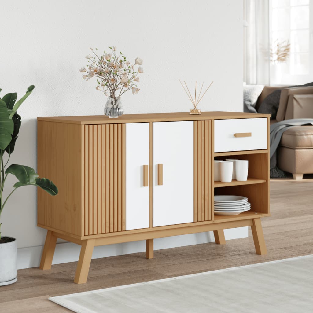 Credenza OLDEN Bianca e Marrone 114x43x73,5 cm Massello di Pino
