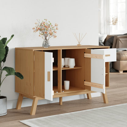 Credenza OLDEN Bianca e Marrone 114x43x73,5 cm Massello di Pino