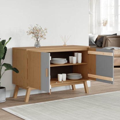 Credenza OLDEN Grigia e Marrone 114x43x73,5 cm Massello di Pino
