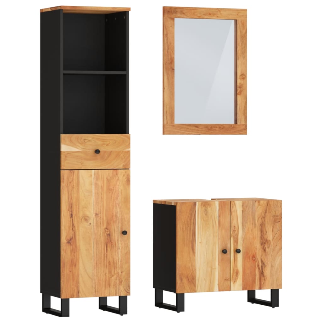 Set Mobili da Bagno 3pz in Legno Massello di Acacia