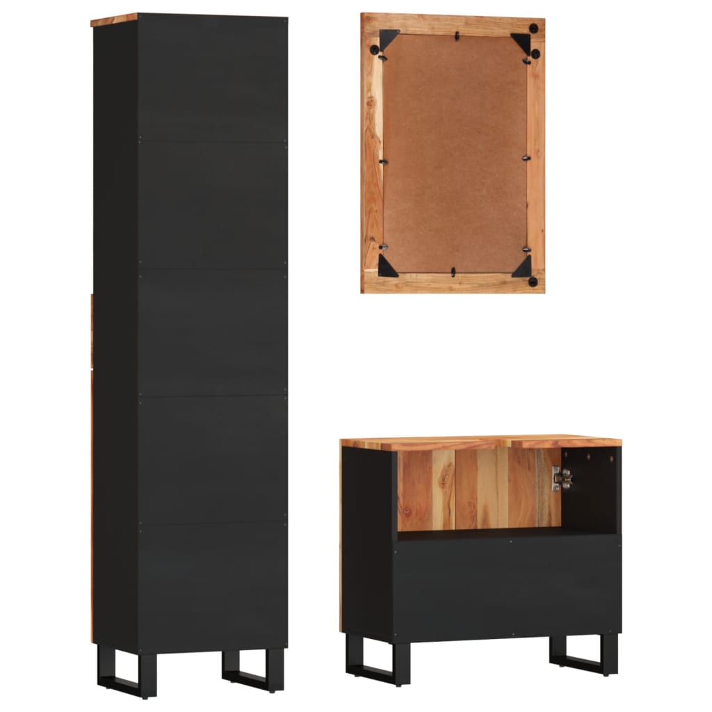 Set Mobili da Bagno 3pz in Legno Massello di Acacia