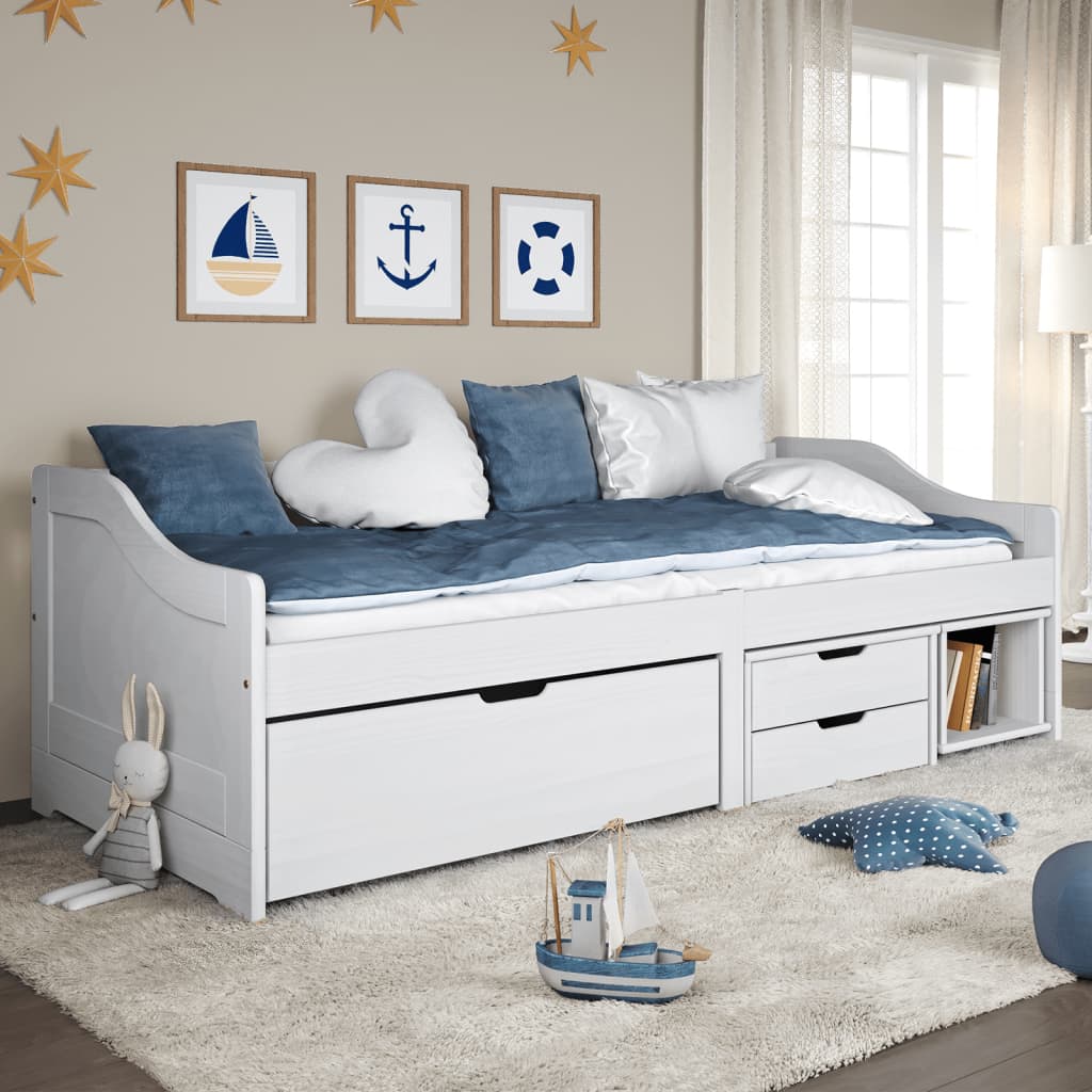 Dormeuse 3 Cassetti Bianca 90x200 cm Legno Massello Pino IRUN