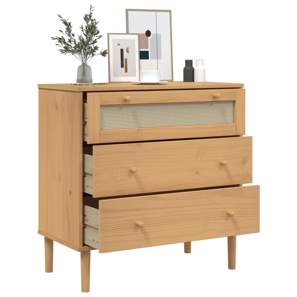 Cassettiera SENJA Aspetto Rattan Marrone 80x40x80 cm Legno Pino