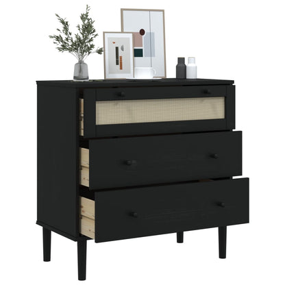 Cassettiera SENJA Aspetto Rattan Nera 80x40x80 cm in Legno Pino