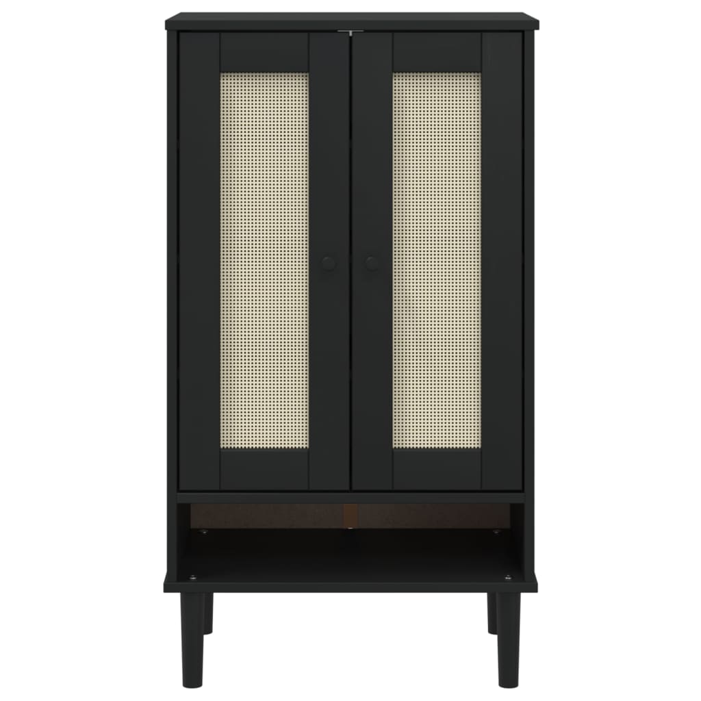 Scarpiera SENJA Aspetto Rattan Nera 59,5x35x107 cm Massello