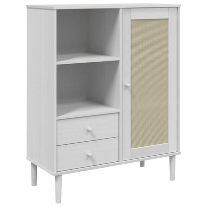 Credenza SENJA Aspetto Rattan Bianco 90x40x112cm Massello Pino