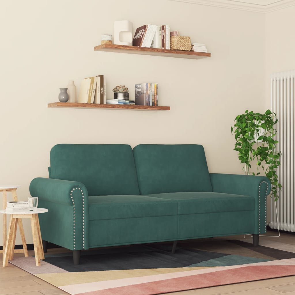 Divano a 2 Posti Verde Scuro 140 cm in Velluto