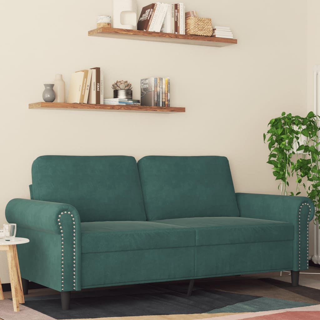 Divano a 2 Posti Verde Scuro 140 cm in Velluto