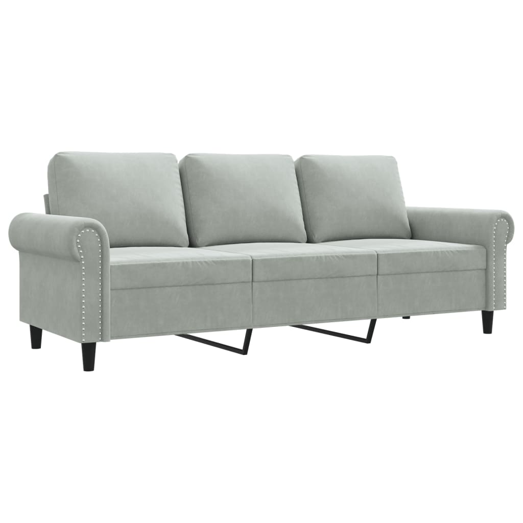 Divano a 3 Posti Grigio Chiaro 180 cm in Velluto