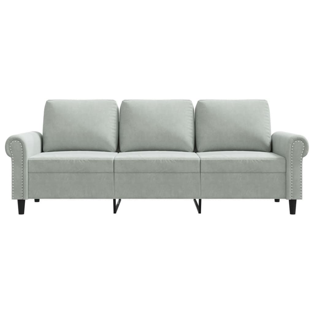 Divano a 3 Posti Grigio Chiaro 180 cm in Velluto
