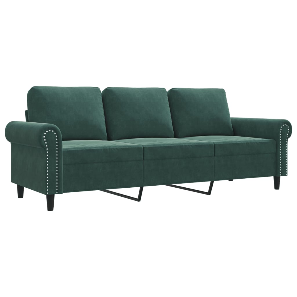Divano a 3 Posti Verde Scuro 180 cm in Velluto