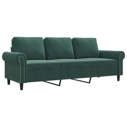 Divano a 3 Posti Verde Scuro 180 cm in Velluto
