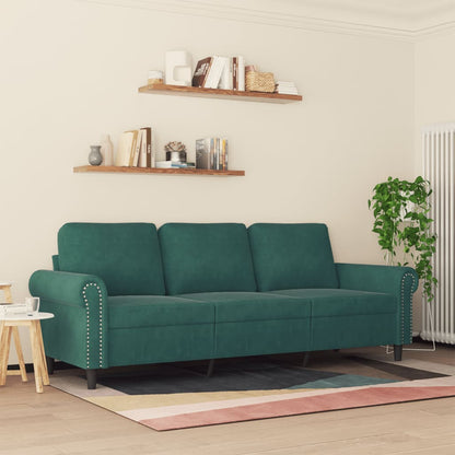Divano a 3 Posti Verde Scuro 180 cm in Velluto