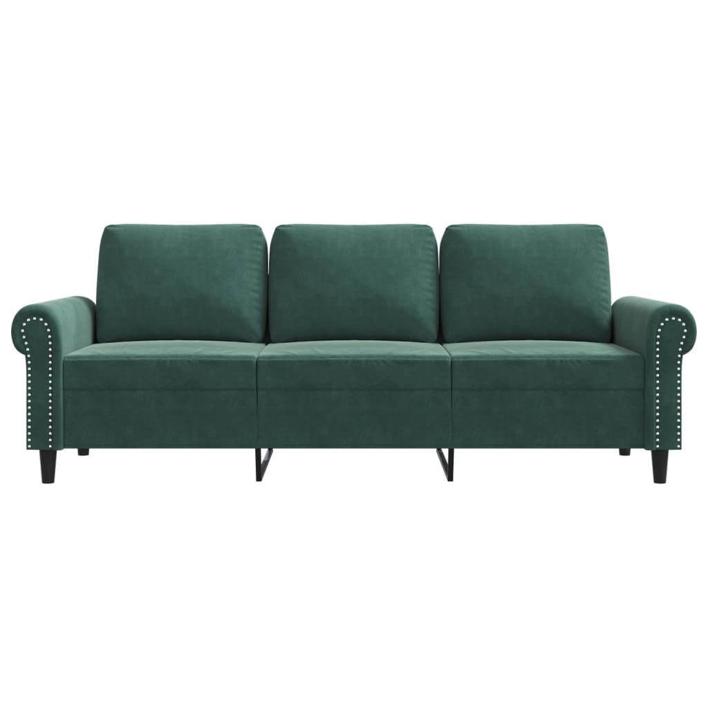 Divano a 3 Posti Verde Scuro 180 cm in Velluto