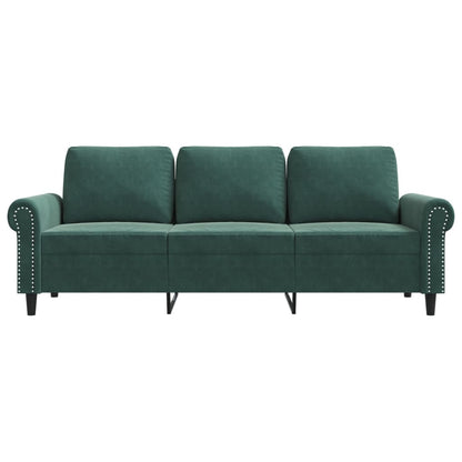 Divano a 3 Posti Verde Scuro 180 cm in Velluto