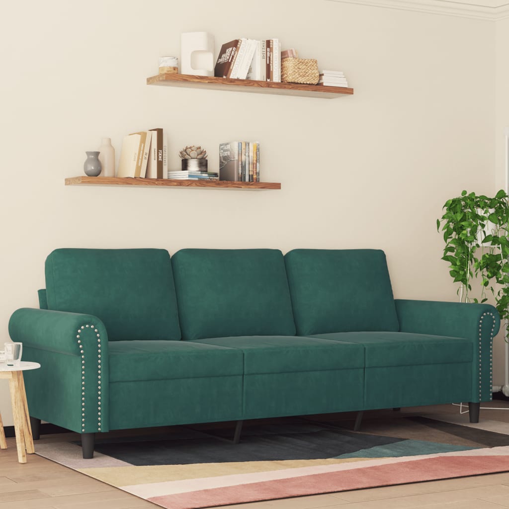 Divano a 3 Posti Verde Scuro 180 cm in Velluto
