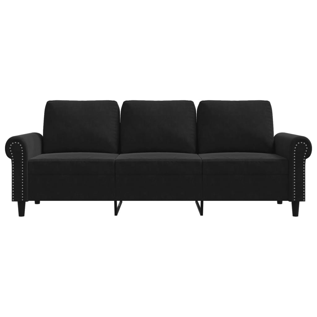 Divano a 3 Posti Nero 180 cm in Velluto