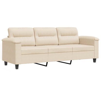 Divano a 3 Posti Beige 180 cm in Tessuto Microfibra