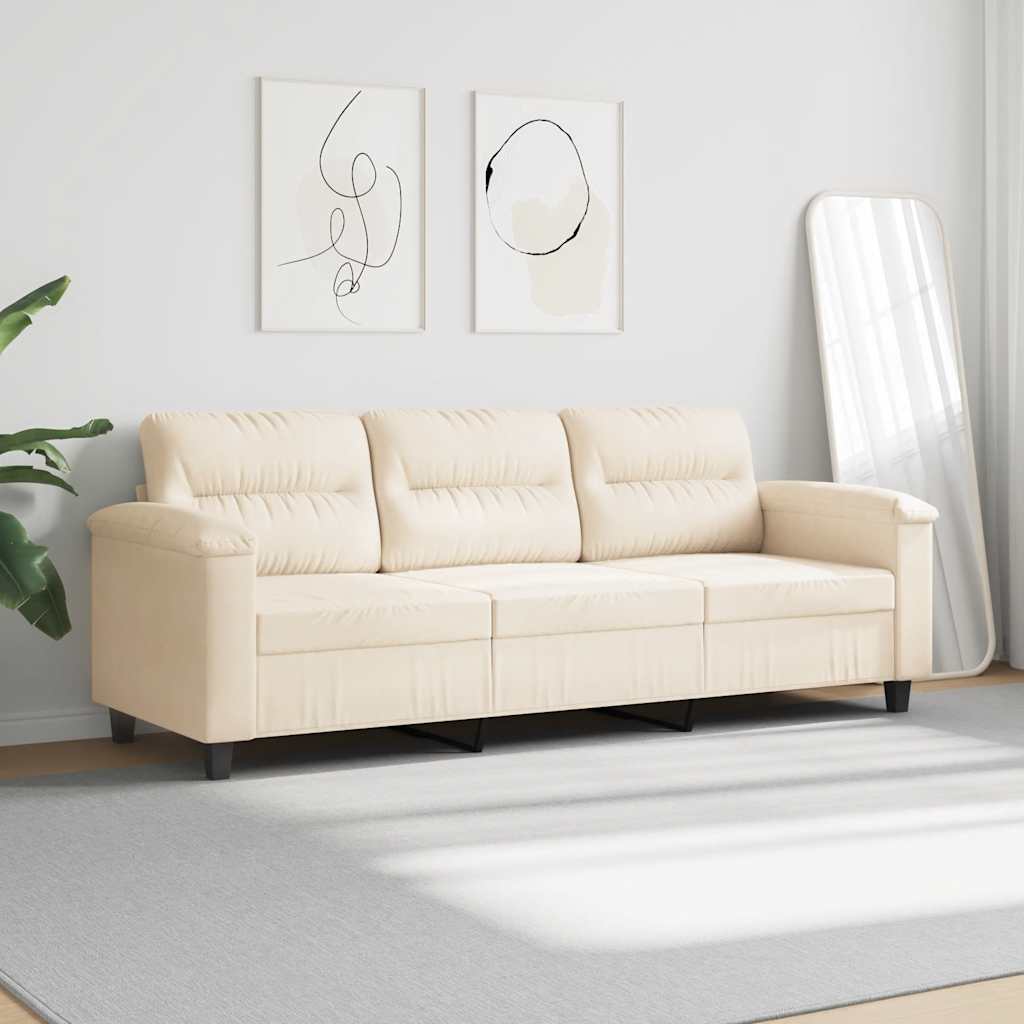 Divano a 3 Posti Beige 180 cm in Tessuto Microfibra