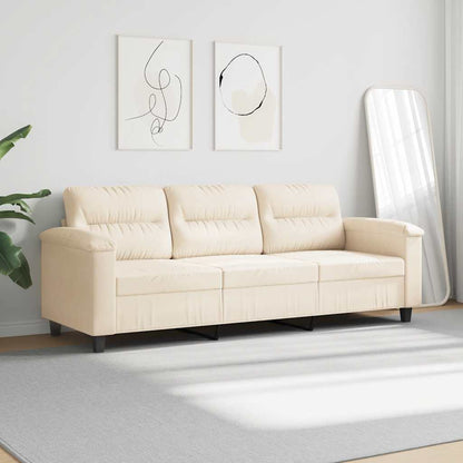 Divano a 3 Posti Beige 180 cm in Tessuto Microfibra