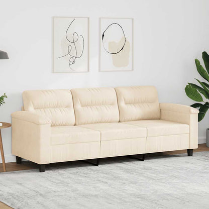 Divano a 3 Posti Beige 180 cm in Tessuto Microfibra