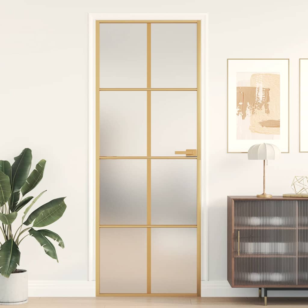 Porta Interni Sottile Oro 76x201,5cm Vetro Temperato Alluminio