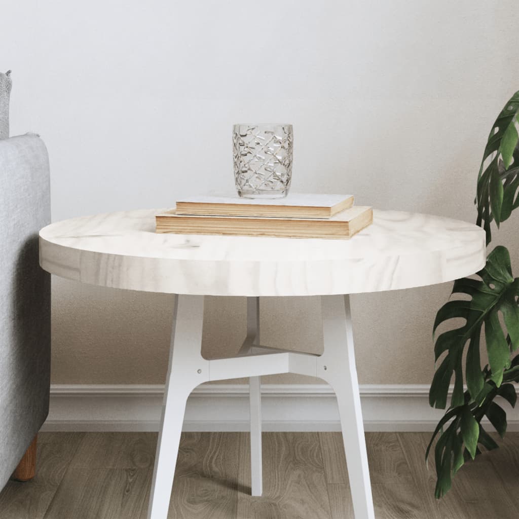 Piano Tavolo Rotondo Bianco Ã˜50x3 cm in Legno Massello di Pino