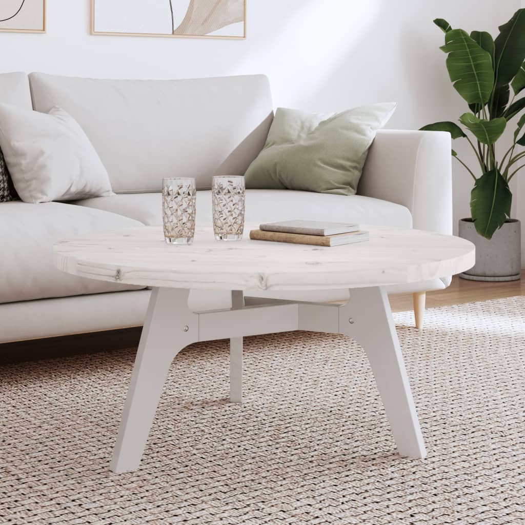 Piano Tavolo Rotondo Bianco Ã˜90x3 cm in Legno Massello di Pino